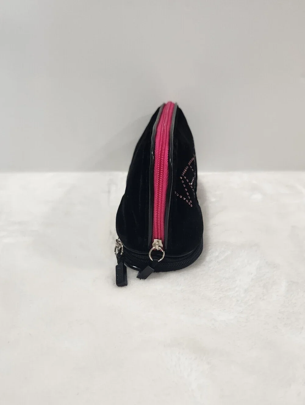 Victoria's Secret VS Very Sexy Black Velvet Rhinestone Makeup Cosmetic Bag Pouch